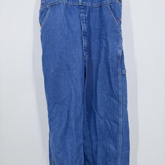 Y2k Dickies Bib Overalls Mens 34x30 Blue Denim Carpenter Workwear Utility Pocket - Picture 9 of 11
